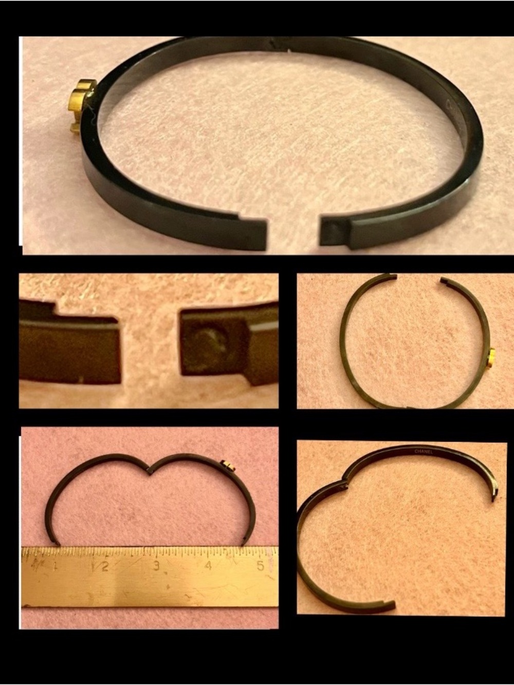 Non-Branded, Designer Ins. Black & Gold Double CC Hinge Bangle Bracelet NWOT - Picture 7 of 8